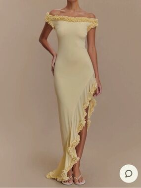 Meshki Women’s Ruffled Asymmetric Slip Dress - Yellow Size M Pastel Lemon NWT
